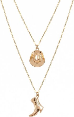 Jean Beau Cowboy Hat Boot Pendant Necklace for Women, Gold Silver Layer Dainty Western Cowgirl Charm Chain Necklaces Jewelry Gift in Saudi Arabia