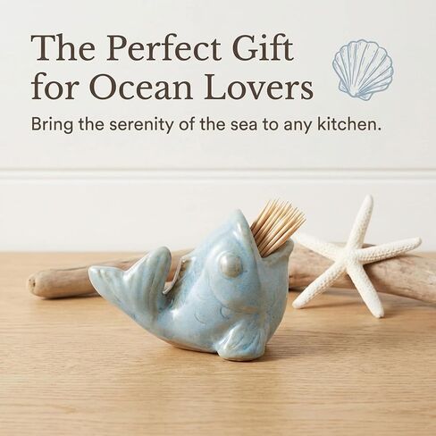 The Bridge Collection Whimsical Fish Toothpick Holder - Coastal Charm for Kitchen and Dining - Vintage Beach House Accent - Ocean Themed Kitchen Storage in Saudi Arabia