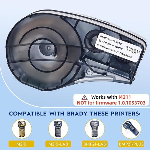 شريط ملصقات بديل متوافق مع Brady M21-750-595-WT | ملصقات الطابعة الداخلية/الخارجية المصنوعة من الفينيل مناسبة لجميع الأحوال الجوية | أسود على أبيض 0.75 بوصة × 21 بوصة | لطابعات M210 وM210-LAB وBMP21-PLUS وBMP21-LAB وM211 in Saudi Arabia