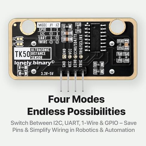 5 عبوات من مستشعر المسافة بالموجات فوق الصوتية - الإصدار الذهبي - يدعم 4 أوضاع (I2C، UART، 1-Wire، GPIO) HC-SR04 متوافق مع مشاريع Arduino وRaspberry Pi وESP32 in Kuwait