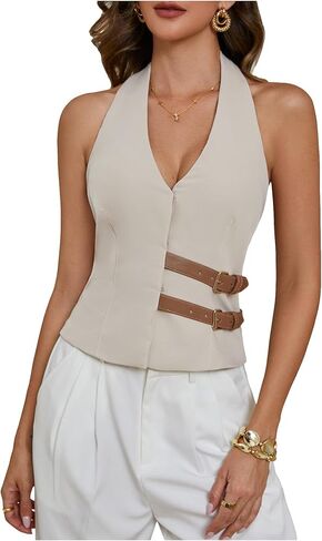 Makemechic Women's Summer Haltertops Wraplesslesslessless Backle Buckle Stest Tank Tops Cowboy Chic in Kuwait