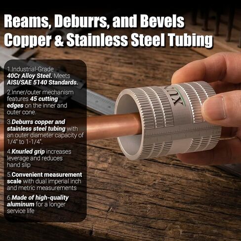 مخرطة أنابيب احترافية، مخرطة أنابيب داخلية وخارجية 1/4 بوصة إلى 1-1/4 بوصة، 45 شفرة فولاذية شديدة التحمل من سبائك 40Cr، أداة إزالة حواف الجسم من الألومنيوم للفولاذ المقاوم للصدأ والنحاس والبولي فينيل كلوريد in Kuwait