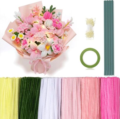 Peryiter 371 PCS Pipe Cleaners مجموعة 12 بوصة منظفات الأنابيب تشنيل تنبعات الحرف الحرف الكبرى لصنع باقة Tulip ، مشاريع Art DIY Craft Decorations Party Party (Green) in Kuwait