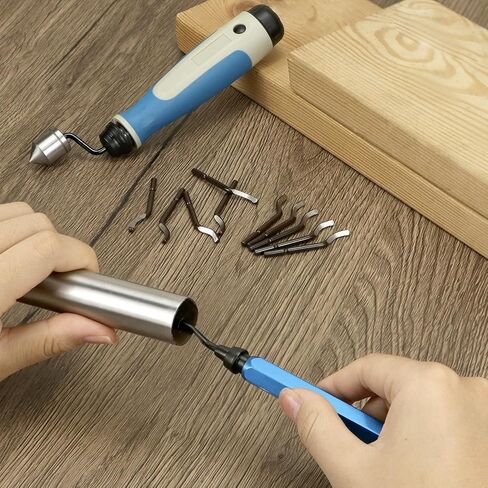 QWORK Hand Deburring Tool Kit with 10 Rotary Blades & Countersink Blade, Burr Remover Hand Tool for Plastic, Soft Metals, Wood, Steel in Saudi Arabia