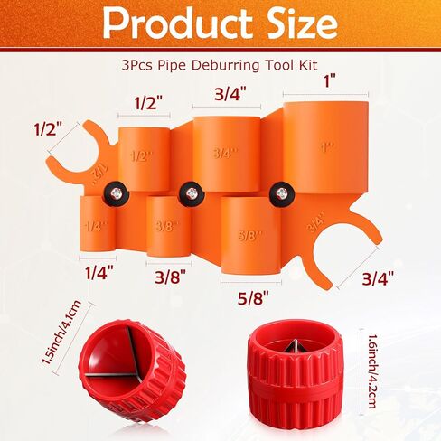 3PCS Pipe Deburring Tool Kit with 1/4'' to 1'' Depth Gauge and 2Pcs 1/8'' to 1-5/8'' Inner/Outer Reamer Tubing Chamfer Tool for Copper PVC PEX PPR CPVC PERT Brass Aluminum in Saudi Arabia
