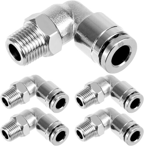 QWORK 1/4" Tube OD x 1/8" NPT Thread Push-to-Connect Fitting, Nickel-Plated Brass Push-In Connector for Air, Vacuum, and Water Systems in Saudi Arabia
