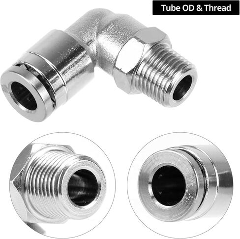 QWORK 1/4" Tube OD x 1/8" NPT Thread Push-to-Connect Fitting, Nickel-Plated Brass Push-In Connector for Air, Vacuum, and Water Systems in Saudi Arabia