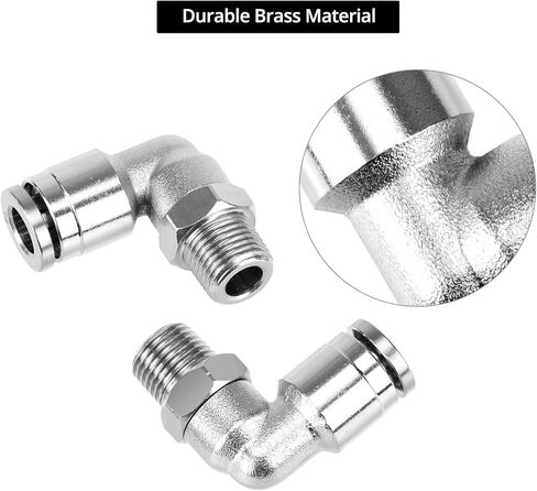 QWORK 1/4" Tube OD x 1/8" NPT Thread Push-to-Connect Fitting, Nickel-Plated Brass Push-In Connector for Air, Vacuum, and Water Systems in Saudi Arabia