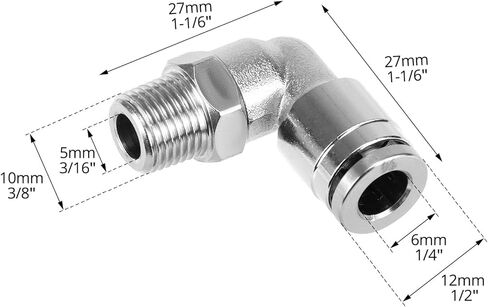 QWORK 1/4" Tube OD x 1/8" NPT Thread Push-to-Connect Fitting, Nickel-Plated Brass Push-In Connector for Air, Vacuum, and Water Systems in Saudi Arabia