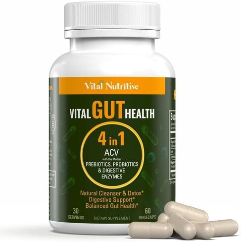 Vital Gut Health 4in1 Formula with Apple Cider Vinegar, Prebiotics & Probiotics, Digestive Enzymes for Strong Immunity Support and Complete Gut and Digestion Support- 30 Days Supply in Kuwait