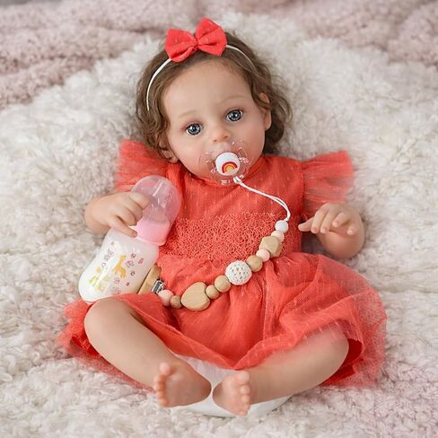 SCOM Realistic Reborn Baby Doll Girl, 20 Inch Lifelike Sleeping Newborn Handmade Cloth Body, Soft Weighted Real Baby Doll, Advanced Painted Gift Set for Kids Age 3+ in Kuwait