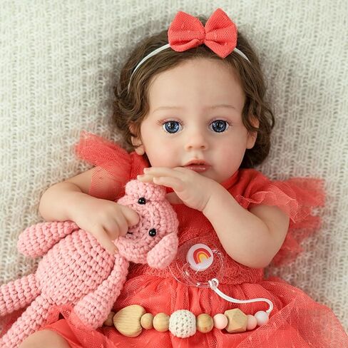 SCOM Realistic Reborn Baby Doll Girl, 20 Inch Lifelike Sleeping Newborn Handmade Cloth Body, Soft Weighted Real Baby Doll, Advanced Painted Gift Set for Kids Age 3+ in Kuwait