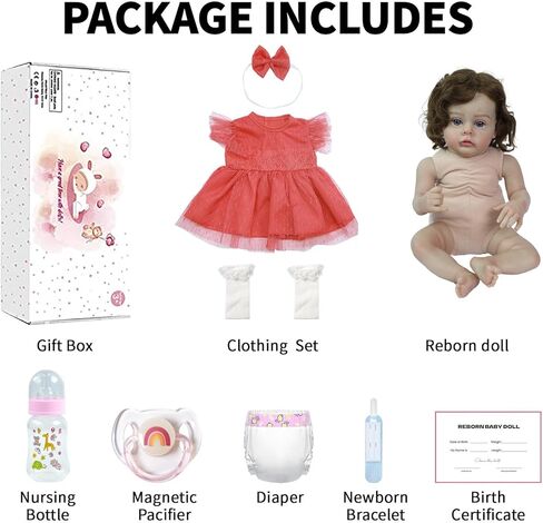 SCOM Realistic Reborn Baby Doll Girl, 20 Inch Lifelike Sleeping Newborn Handmade Cloth Body, Soft Weighted Real Baby Doll, Advanced Painted Gift Set for Kids Age 3+ in Kuwait