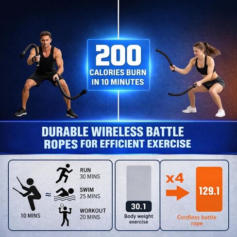 Cordless Battle Ropes (2 PCS) – Portable Weighted Ropeless Battle Rope Sticks with Hand Gloves for HIIT Workout, Home Gym Strength & Cardio Training (Black) in Saudi Arabia
