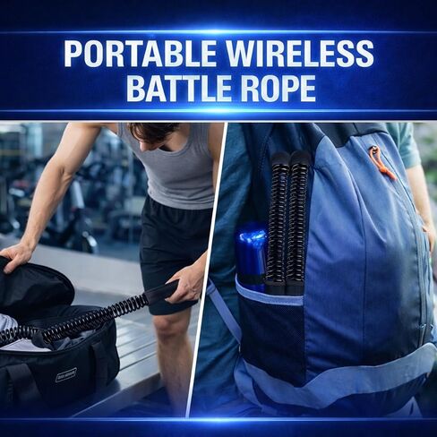 Cordless Battle Ropes (2 PCS) – Portable Weighted Ropeless Battle Rope Sticks with Hand Gloves for HIIT Workout, Home Gym Strength & Cardio Training (Black) in Saudi Arabia