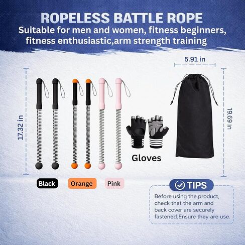 Cordless Battle Ropes (2 PCS) – Portable Weighted Ropeless Battle Rope Sticks with Hand Gloves for HIIT Workout, Home Gym Strength & Cardio Training (Black & Orange) in Saudi Arabia