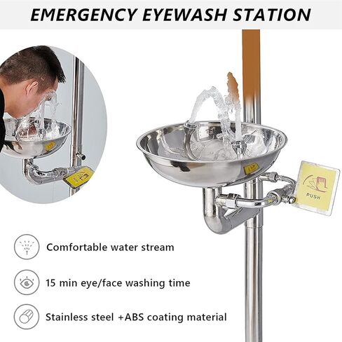 Emergency Eyewash Station 2 in 1 Combination Coated Sprayed Shower 304 Stanless Steel, Combination Emergency Rescue Supply with Abs Basin in Kuwait