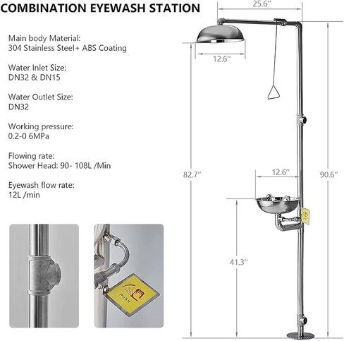 Emergency Eyewash Station 2 in 1 Combination Coated Sprayed Shower 304 Stanless Steel, Combination Emergency Rescue Supply with Abs Basin in Kuwait
