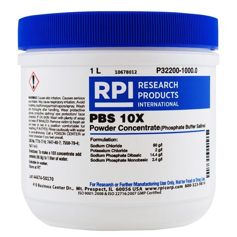 RPI PBS [Phosphate Buffered Saline], 10X Powder Concentrate, White Granular Powder, 1 Liter in Kuwait