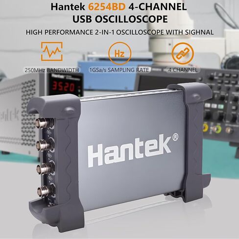 راسم الذبذبات Hantek، راسم الذبذبات 4CH، راسم الذبذبات الرقمي USB PC 250 ميجاهرتز، 200MSa/s DDS مولد الموجي التعسفي، مع واجهة USB 2.0 Hantek 6254BD in Kuwait