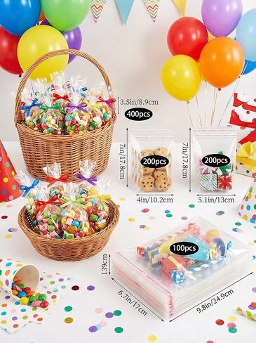 حقيبة السيلوفان ، 900 قطعة 4 أحجام مختلطة تعالج الأكياس الواضحة كيس ختم ذاتي السيلوفان لتغليف المخبز (واضح ، 3.5 × 6.3 ، 4x7 '، 5.1x7' ، 6.7x9.8 ') in Kuwait