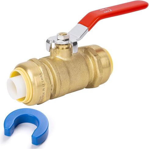 3/4" Push to Connect Ball Valve, Brass Plumbing Fitting for Copper, CPVC, PEX Pipes, With Upgraded Stiffener, Disconnect Clip Included, NSF & UPC Certified, Lead-Free, 2 Pack in Kuwait