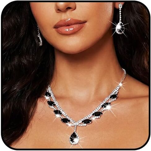 Sixexey Rhinestone Crystal Necklace Occlace Mets Ledder Mets for Bride Bride Comply Assite Assume Assories for Women in Saudi Arabia