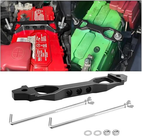 Battery Hold Down Sets, Billet Aluminum Alloy Car Battery Tie Down Bracket, Automotive Crossbar Holder Lock Mount with Galvanized Iron J Bolts, Car Accessories for Most Vehicles (Red) in Kuwait