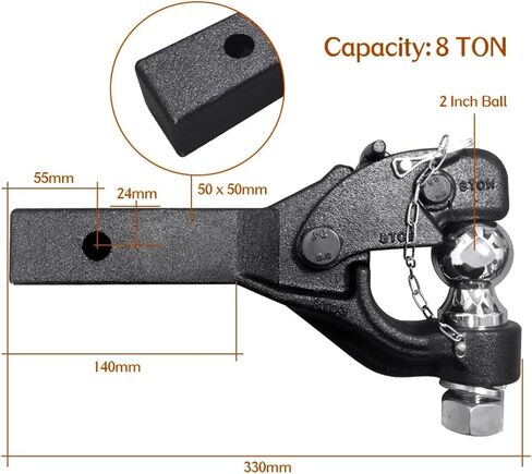 Heavy Duty Cap 8 TON 2 Inch Ball Shart Shank 1 Hole Combo Pintle Hook Receiver Arm Hitch Towing 4WD Truck Trailer Parts in Saudi Arabia