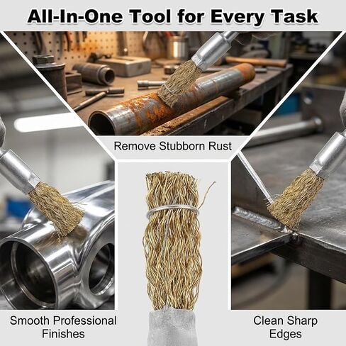 فرشاة سلكية مجعدة من الفولاذ المطلي بالنحاس، أداة متعددة الاستخدامات لإزالة الصدأ والطحن وتلميع الأسطح ضرورية لمحترفي ورشة العمل in Kuwait