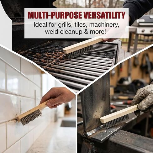 مجموعة فرش سلكية من الفولاذ المقاوم للصدأ - فرشاة خدش بمقبض خشبي مكونة من 3 قطع للخدمة الشاقة والخفيفة، وإزالة طلاء الصدأ، واللحام، وتنظيف الآلات in Kuwait