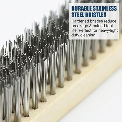 مجموعة فرش سلكية من الفولاذ المقاوم للصدأ - فرشاة خدش بمقبض خشبي مكونة من 3 قطع للخدمة الشاقة والخفيفة، وإزالة طلاء الصدأ، واللحام، وتنظيف الآلات in Kuwait