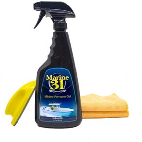 Marine 31 Mildew Stain Remover Gel Cleaner Kit | Removes Stains from Boats, Homes, Patios, Bathrooms, & Showers | Includes Interior Scrub Brush & Microfiber Towels | M31-375KITGEL-1 | 20oz in Kuwait