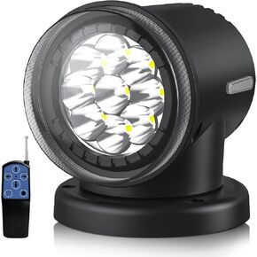 أضواء البحث LED عن بعد من KORKIE للشاحنة، إعادة ضبط تلقائي 360 درجة ضوء نقطة دوارة، أضواء بحرية مقاومة للماء للقارب 6 مغناطيسات قوية مدمجة باللون الأسود in Kuwait