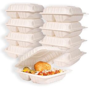 MULMEHË Mineral Filled Polypropylene Plastic Hinged Take Out Food Containers, 9x9x3, Vented Three Compartment, Natural White, 200 per Case in Kuwait