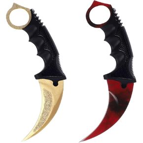 TOPOINT 2 Pack Karambit Knife No Cutting Edge Knife Without Cutting Edge with Sheath for Beginner (Golden-Green) in Kuwait
