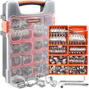 175 قطعة من مشابك خرطوم التروس الدودية 1/4 بوصة - 2 بوصة (6-51 مم) مجموعة متنوعة من الفولاذ المقاوم للصدأ 304 قابلة للتعديل من المعدن الثقيل للسيارات وخط الوقود والأنابيب والسباكة المشعة، مع أداتين متطابقتين in Kuwait