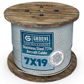 Groove Industrial 5/16 "7x19 كابل الطائرات T316 من الفولاذ المقاوم للصدأ - حبل سلك SS - 150 قدم in Kuwait