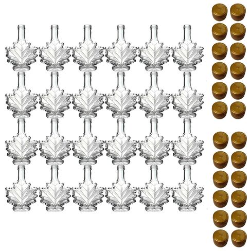 North Mountain Supply Maple Leaf Glass Syrup Bottle – 3.4 fl oz (100 ml) – Tamper-Evident Gold Plastic Lid – Case of 24 – Ideal for Maple Syrup, Honey, or Homemade Gifts in Kuwait