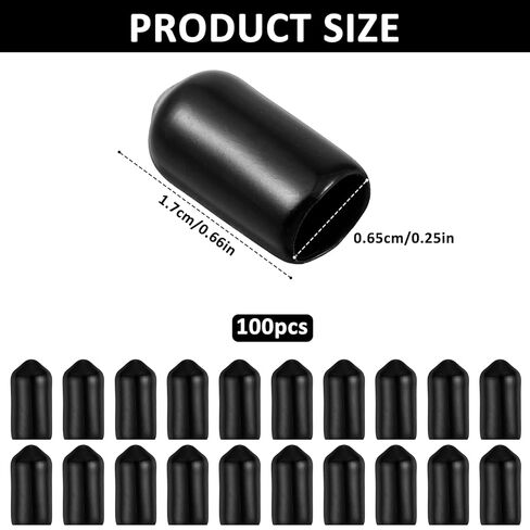 100 Pcs Black Rubber End Caps, 1/4 Inch 6.5mm Screw Covers Round Bolt Caps Thread Protector Flexible Safety Tip Cap for Screw Pipes Rods Cables in Kuwait