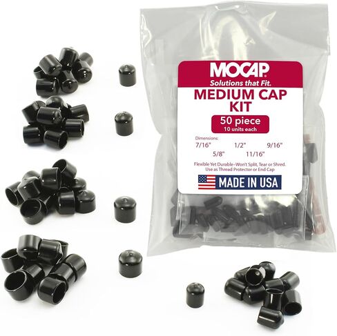 أغطية بلاستيكية مستديرة من الفينيل من MOCAP - مجموعة أغطية متوسطة (7/16 بوصة، 1/2 بوصة، 9/16 بوصة، 5/8 بوصة، 11/16 بوصة) | أغطية فينيل متينة ومرنة لحماية الخيوط، وأغطية النهاية، والتشطيب السطحي - 10 وحدات لكل حجم in Kuwait