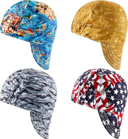 Hercicy 4 Pcs Welding Cap Flame Resistant Cotton Welding Hat for Men Women's Welders Caps Sweat Absorption Mesh Hat for Welder Electrician Gas Station, Matched with Most Helmet (Stylish) in Kuwait