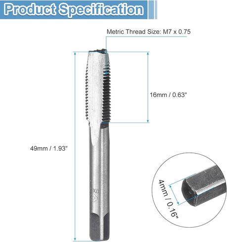 مجموعة من 2 صنابير يدوية مترية من uxcell، M7 x 0.75 H2 مستدقة الخيط + صنبور سفلي، مجموعة أدوات طحن وطحن من سبيكة 9CrSi in Saudi Arabia