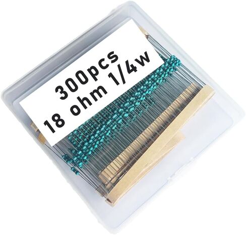 18 1/4W, 18R1/4W, 18 ohm, 18 R 1/4W, 18Ωresistor, 18 ohm resistor, 18 ohm Metal resistor, 18 R Metal Film resistors 1/4w(0.25w) 1% tolerance 0.01 MF Metal Film Fixed Resistor 300 pcs in Saudi Arabia
