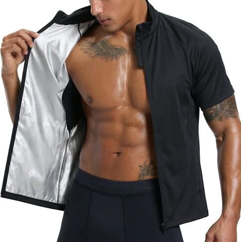 HOTSUIT Sauna Jacket for Men with Pocket Sweat Shirt Vest Heat Trapping Tank Top for Boxing Exercise Zip Up in Kuwait