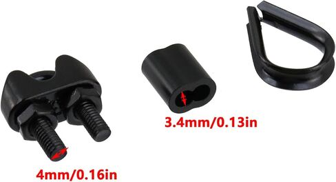 Antrader Wire Rope Accessory Set,Stainless Steel Wire Rope Cable Clip Clamp,Stainless Steel Thimble and Aluminum Crimping Loop Sleeve,M3-1/8",Black(10Pcs +10Pcs + 10Pcs) in Saudi Arabia