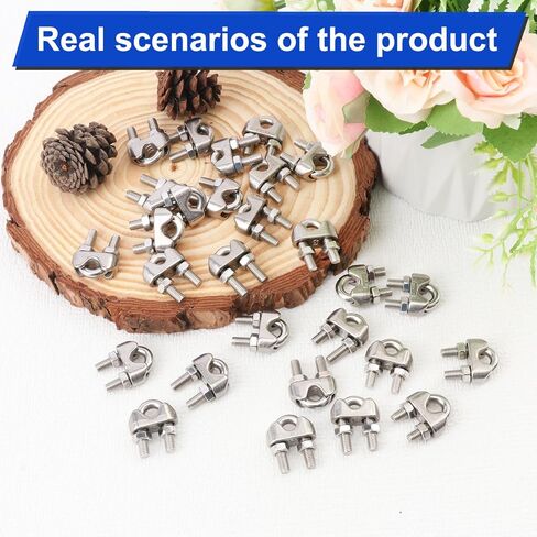 60 Pack 3/16 Inch Wire Rope Clamp, M5 Wire Rope Clamp Clip, 304 Stainless Steel Wire Cable Clamps for Rigging Rope, Temporary Guardrail Systems in Saudi Arabia