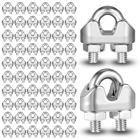 60 Pcs 1/8 Inch M3 304 Stainless Steel Wire Rope Cable Clamps - U Bolt Saddle Clips for Rigging, Hanging, Securing Loads & Outdoor Use in Saudi Arabia