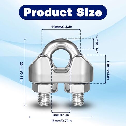 60 Pcs 1/8 Inch M3 304 Stainless Steel Wire Rope Cable Clamps - U Bolt Saddle Clips for Rigging, Hanging, Securing Loads & Outdoor Use in Saudi Arabia