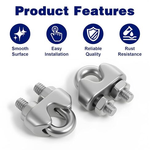 60 Pcs 1/8 Inch M3 304 Stainless Steel Wire Rope Cable Clamps - U Bolt Saddle Clips for Rigging, Hanging, Securing Loads & Outdoor Use in Saudi Arabia